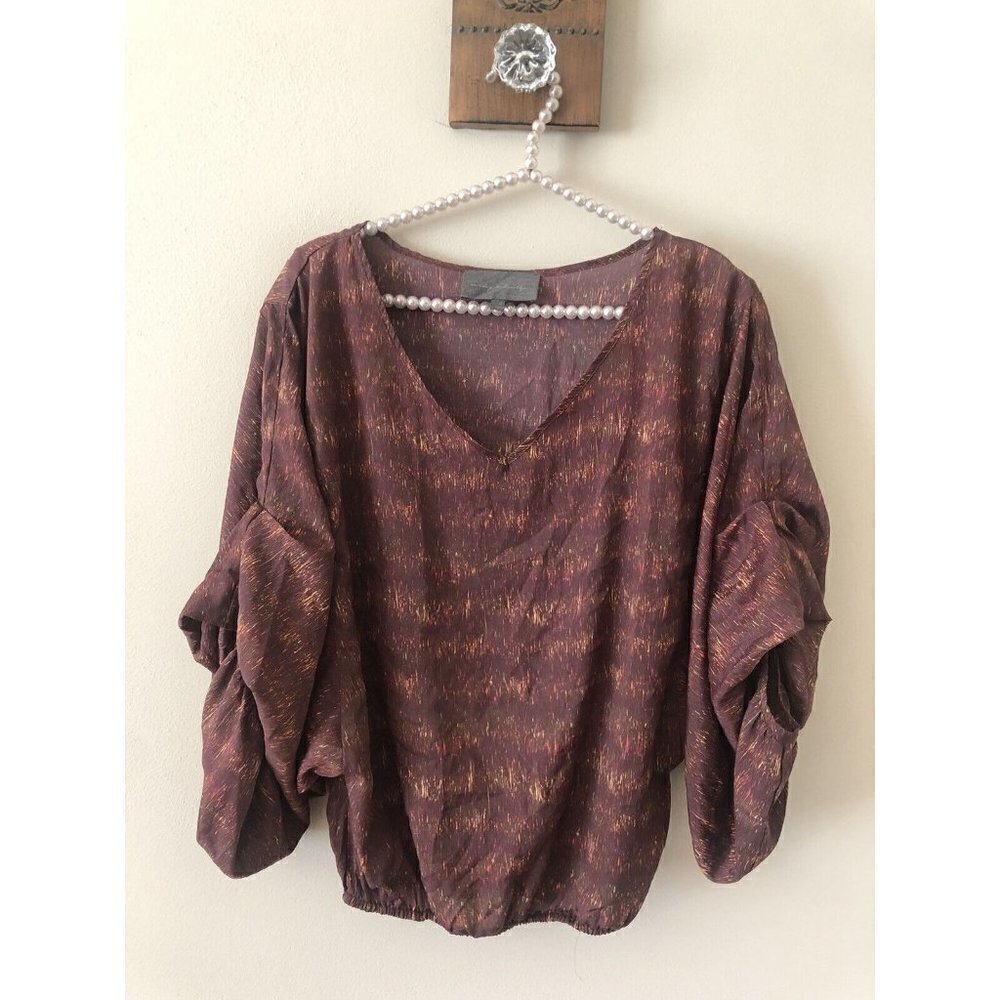 Sunday In Brooklyn Womens Size Small Brown Blouse Balloon Sleeve